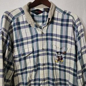 Vintage Disney Mickey Mouse Shirt Mens 2XL Plaid Long Sleeve Football Y2k Cotton